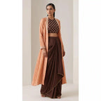 Mukta pearl work blouse, draped skirt and crushed tissue silk jacket — front view — thumbnail 1