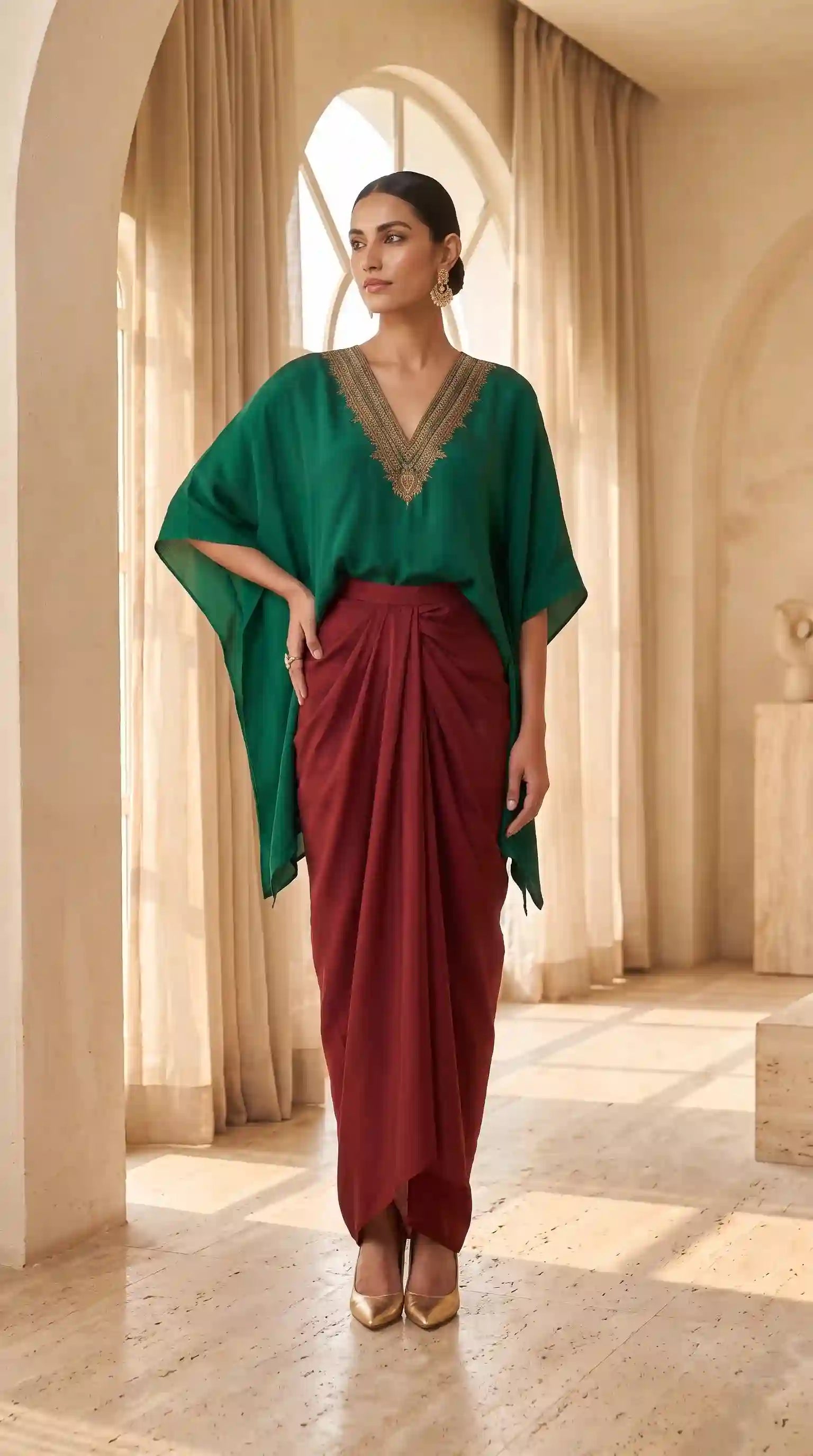 PREM - Kaftan-Draped Skirt Set