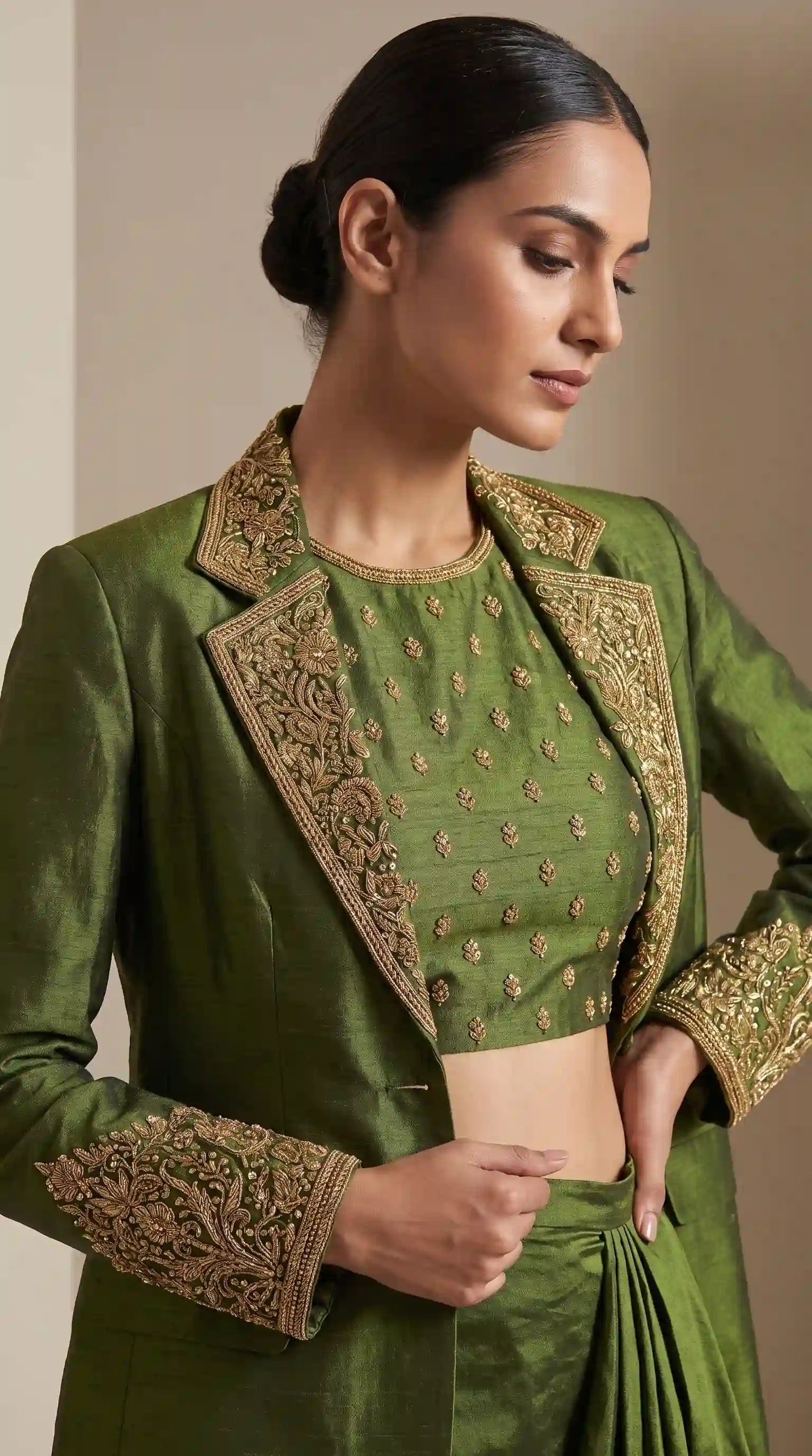 KAJRI - Blouse Draped Skirt and Blazer Set