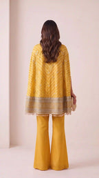 RANGIRA — Yellow Bandhani Print Cape Top & Modal Silk Pant Set — thumbnail 4