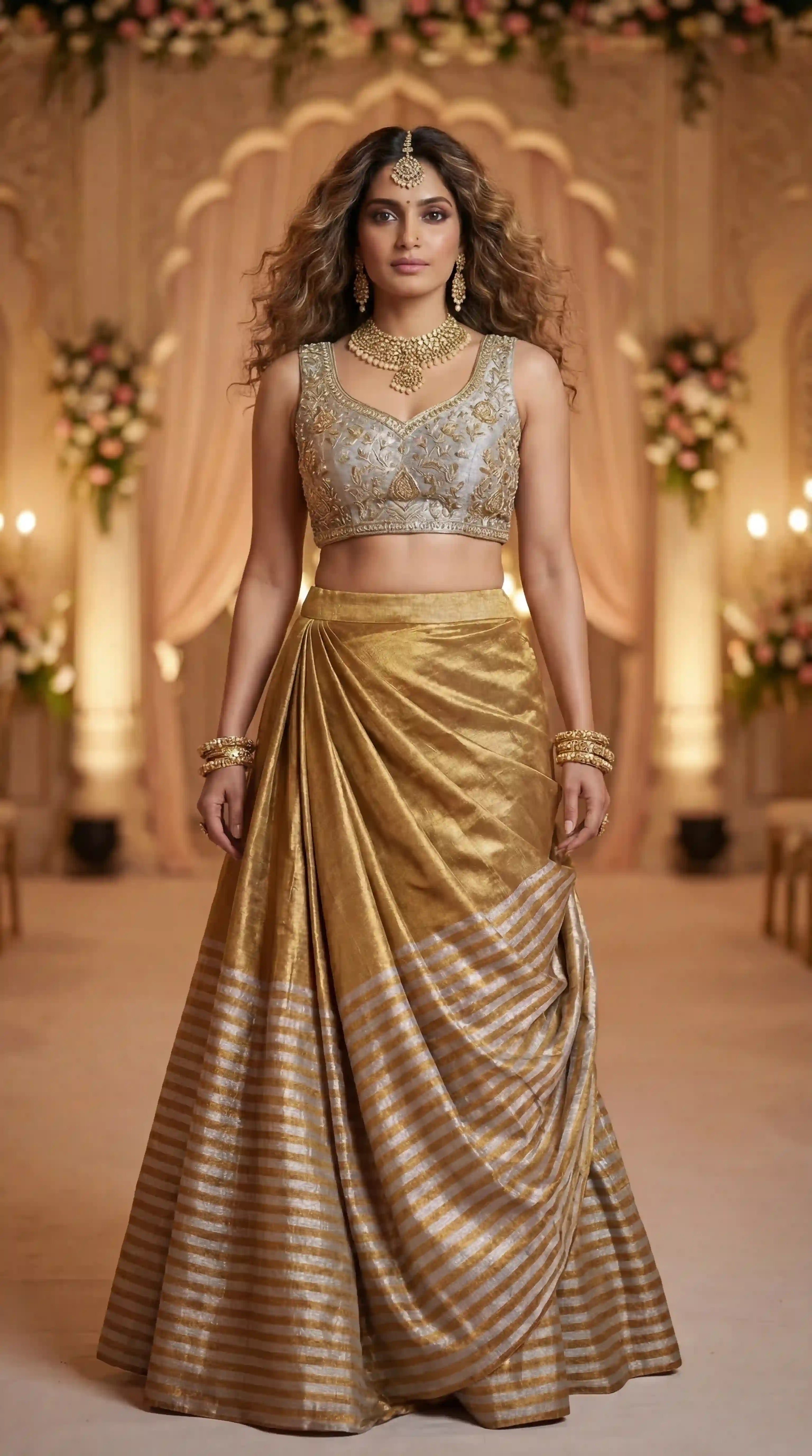 SWARNA - Blouse Draped Skirt and Blazer Set