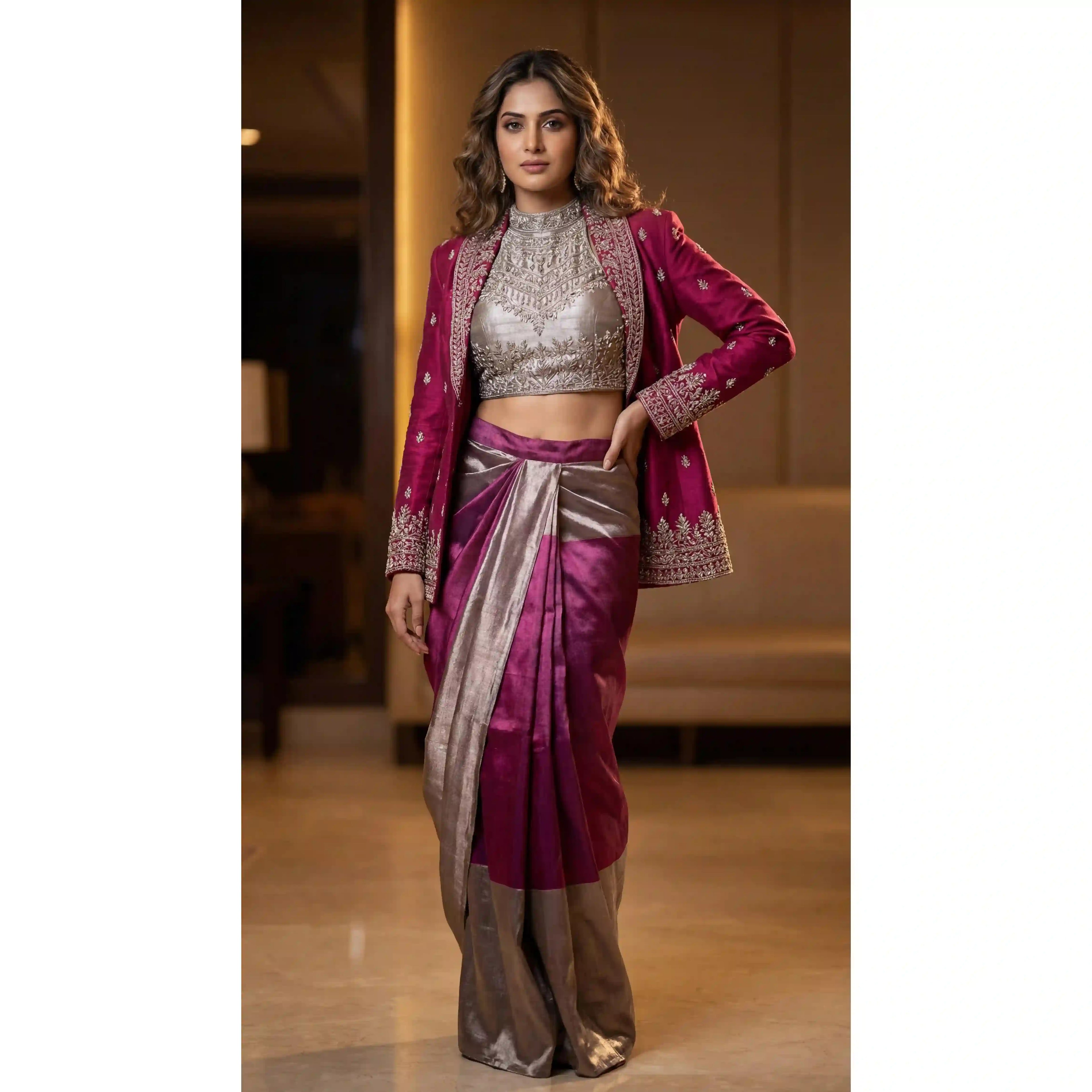 RANI - Blouse Draped Skirt and Blazer Set