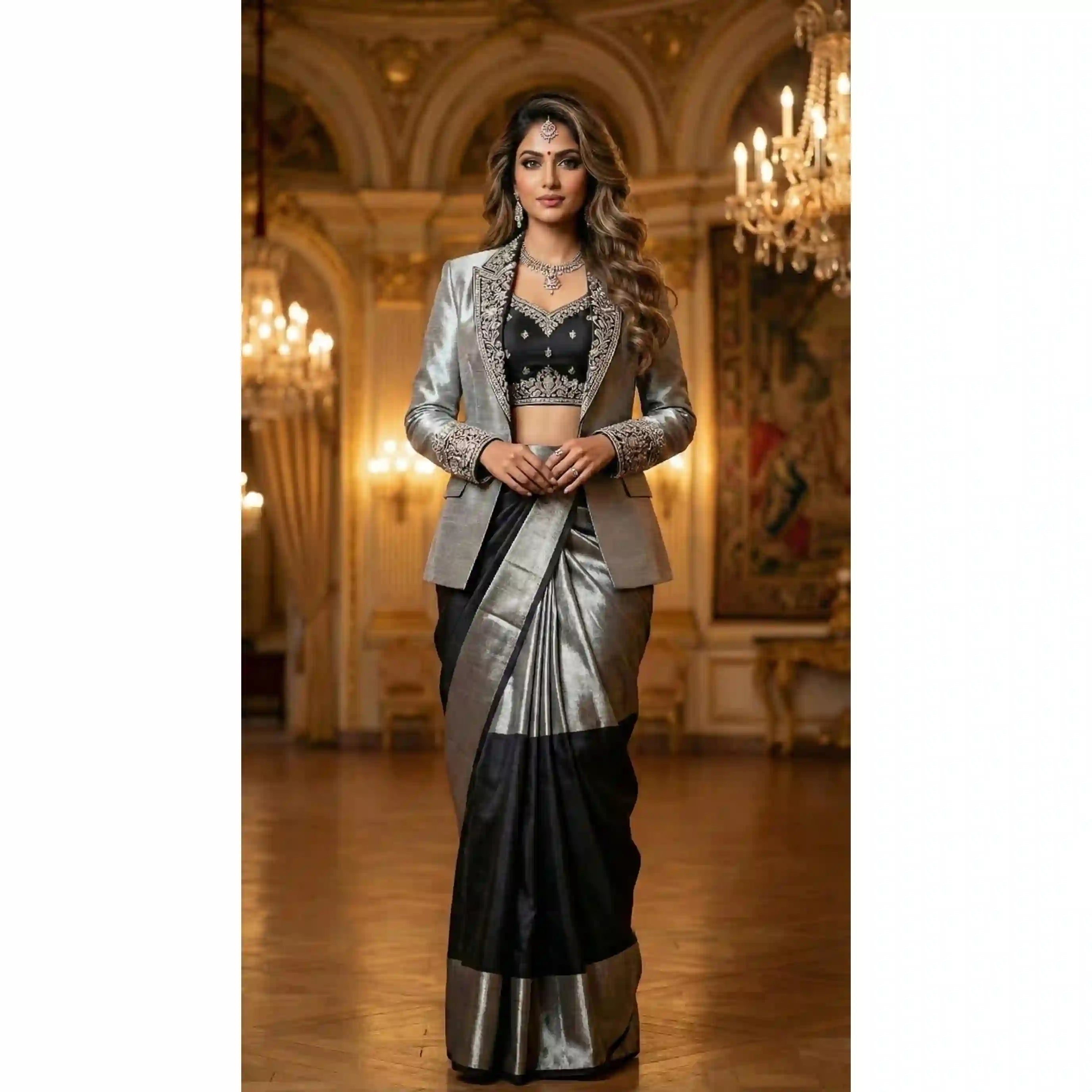 CHANDNI RAAT - Blouse, Draped Skirt and Blazer Set