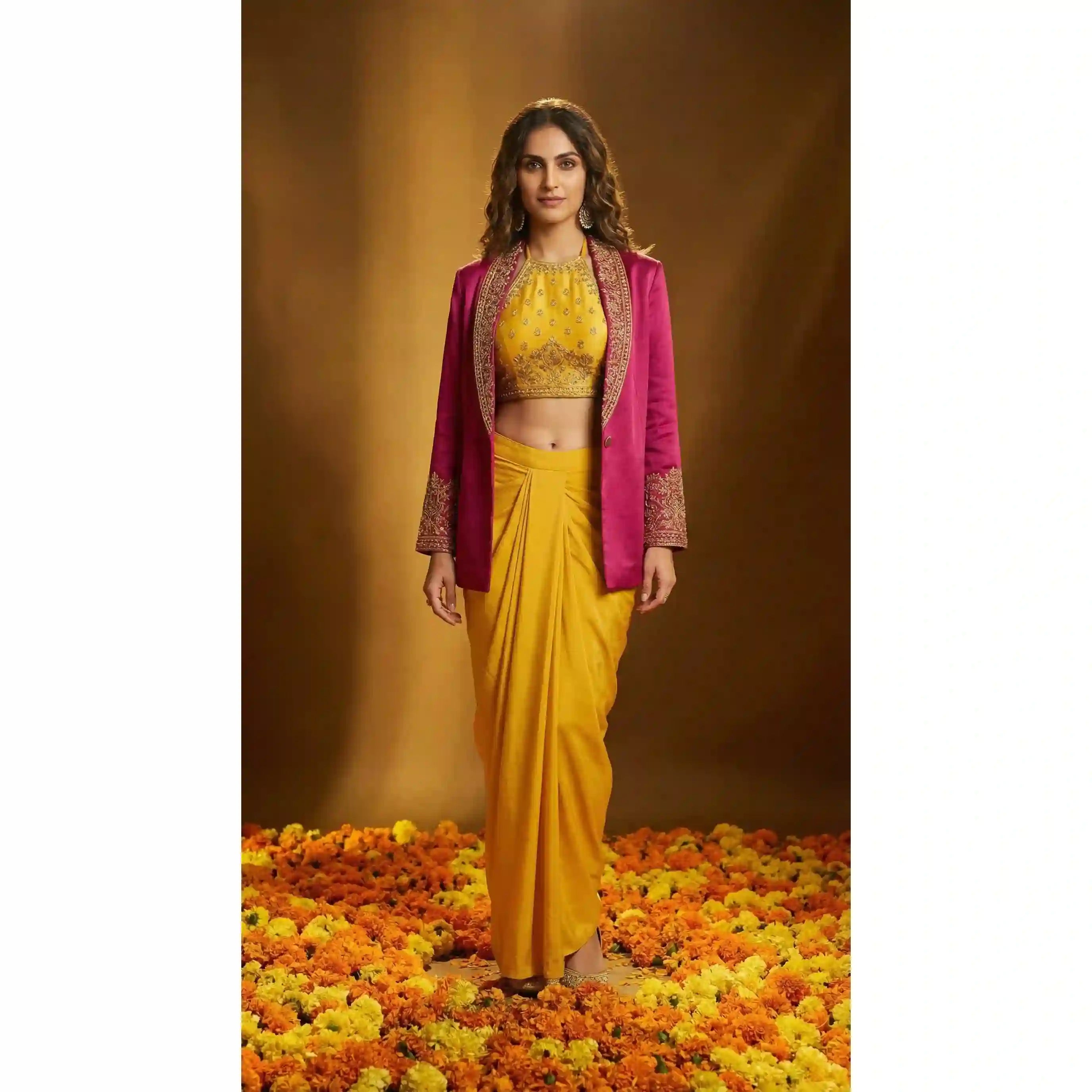 GULDASTA - Halter Top-Skirt and Blazer Set