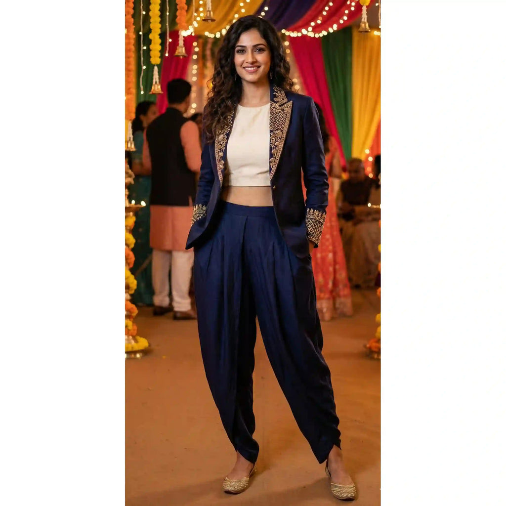 TARANG - Crop Top-Dhoti Set with Blazer
