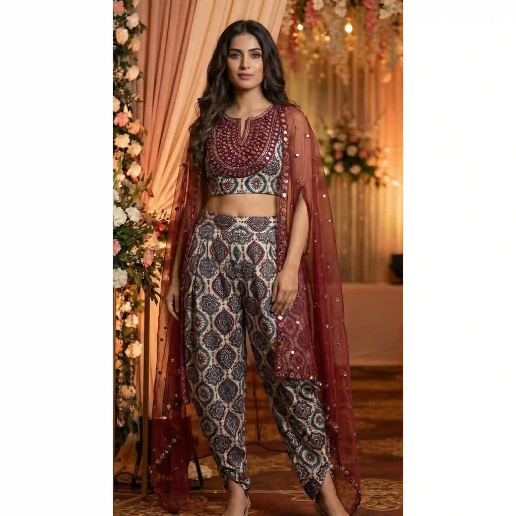 MAYA - Blouse-Dhoti Pant Set with Cape