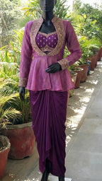 KAI - Blouse-Draped Skirt and Peplum Set