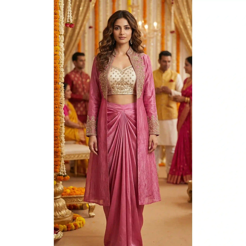 LILA - Blouse-Draped Skirt and Cape Set