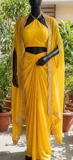 ZIVAH - Halter Neck Blouse-Draped Skirt and Cape