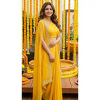 ZIVAH - Halter Neck Blouse-Draped Skirt and Cape