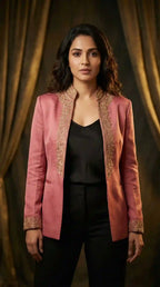 Pink Modal Silk Zardosi Work Blazer
