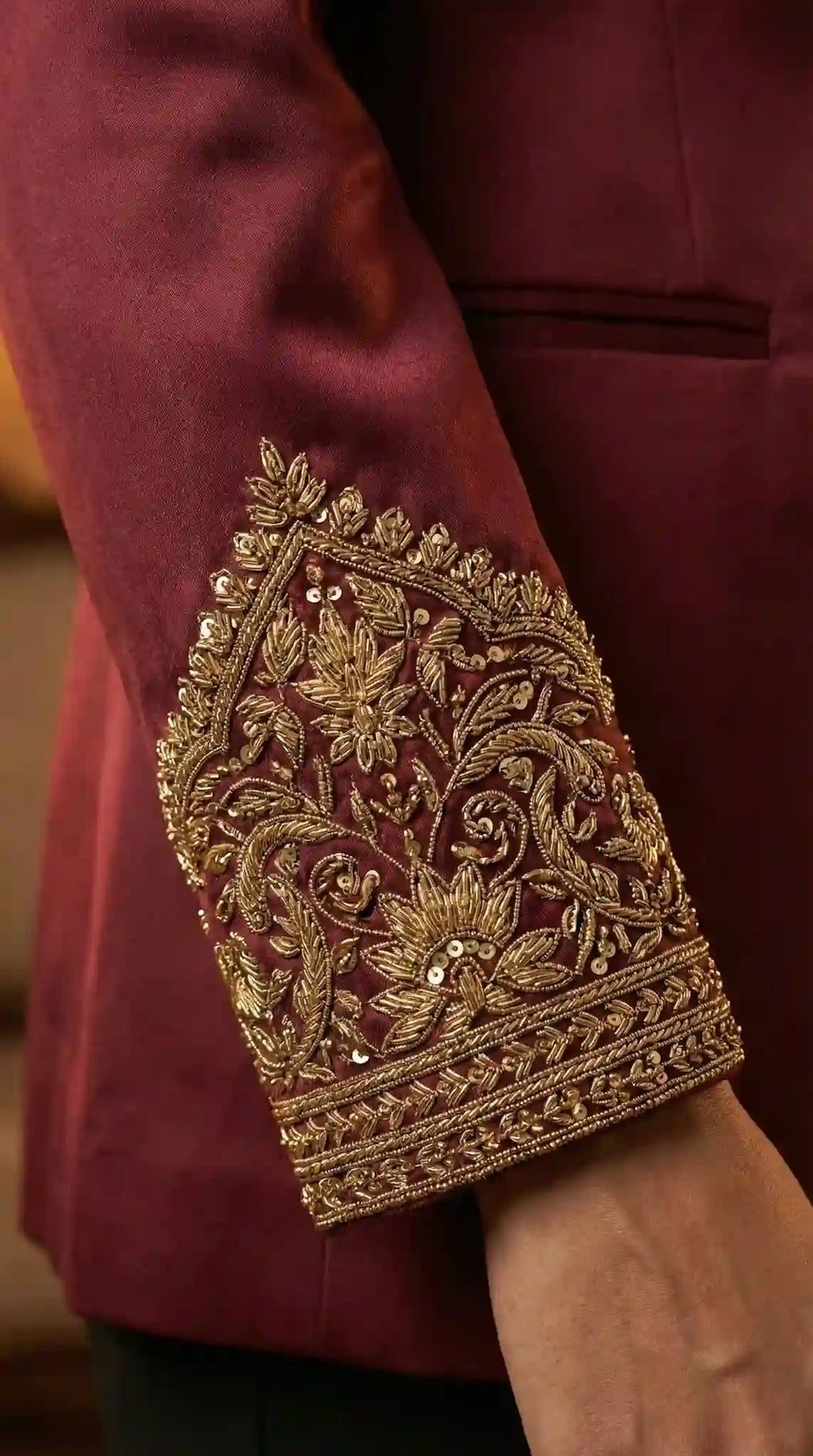 Maroon Modal Silk Zardosi Work Blazer