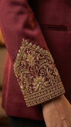 Maroon Modal Silk Zardosi Work Blazer
