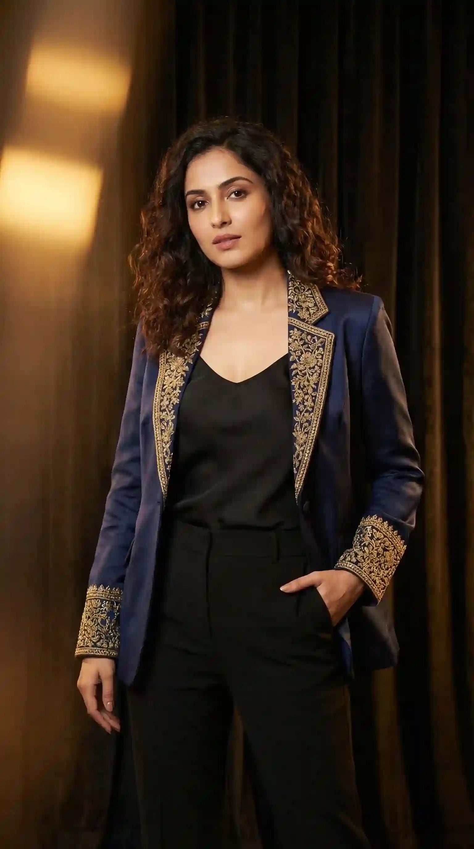 Blue Modal Silk Zardosi Work Blazer