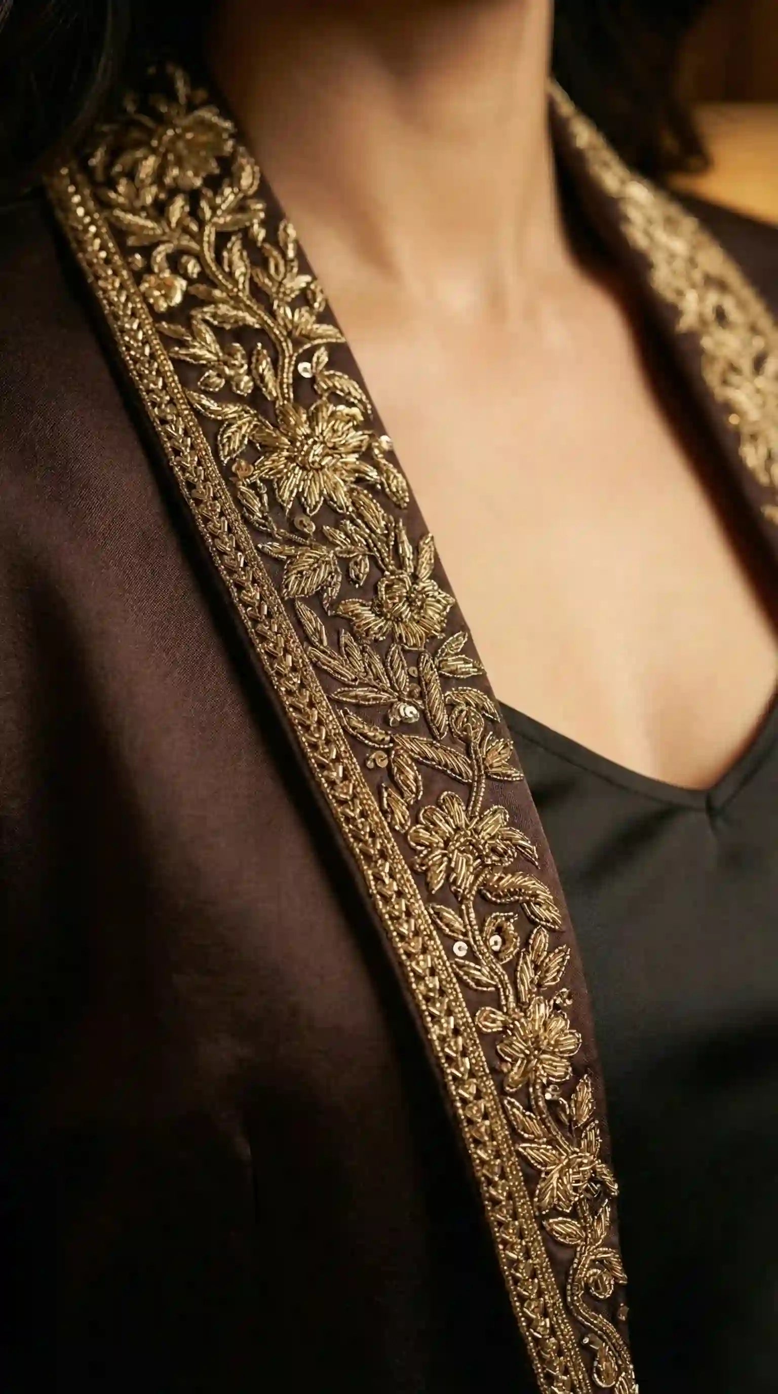 Brown Modal Silk Zardosi Work Blazer