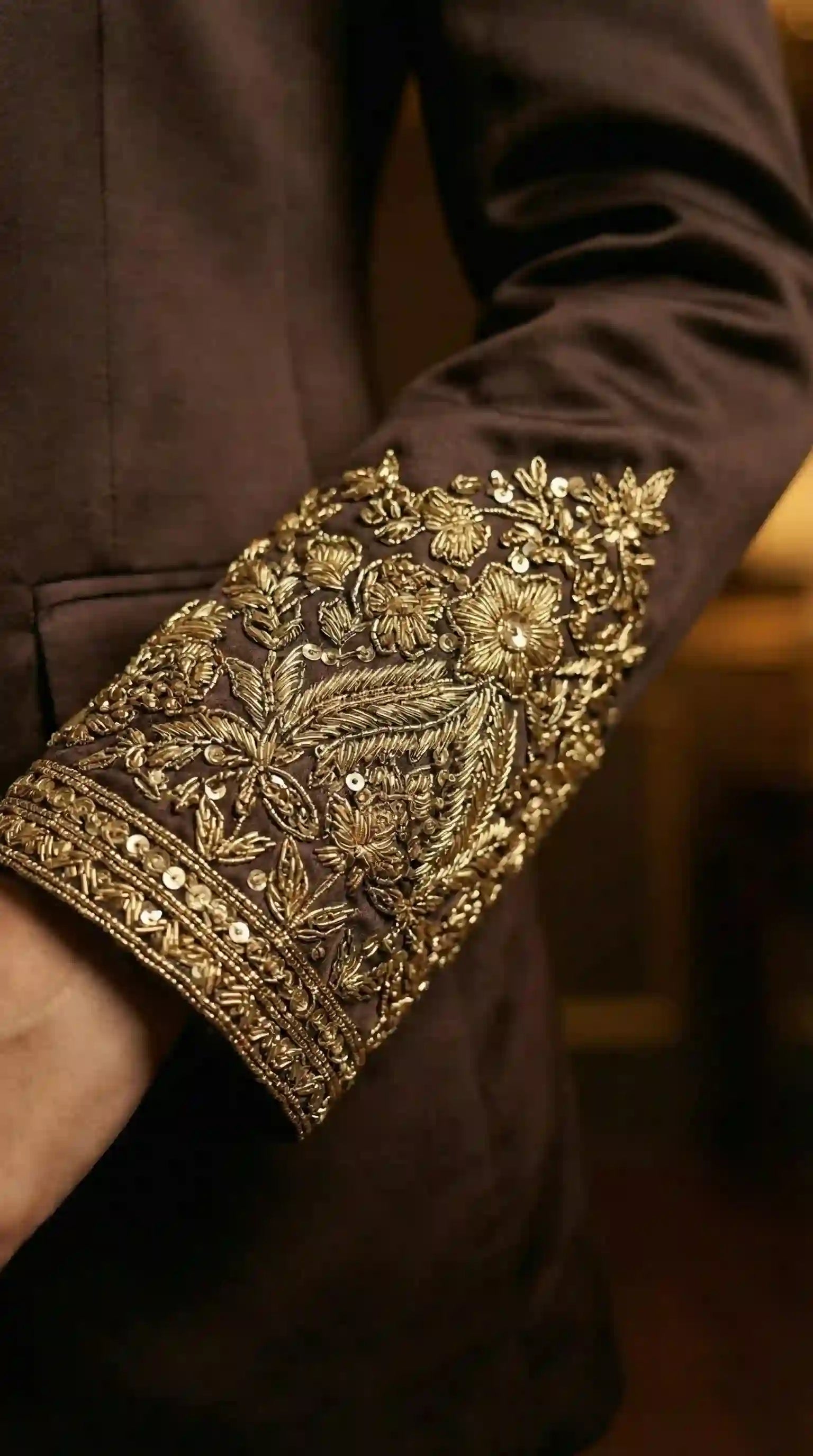 Brown Modal Silk Zardosi Work Blazer