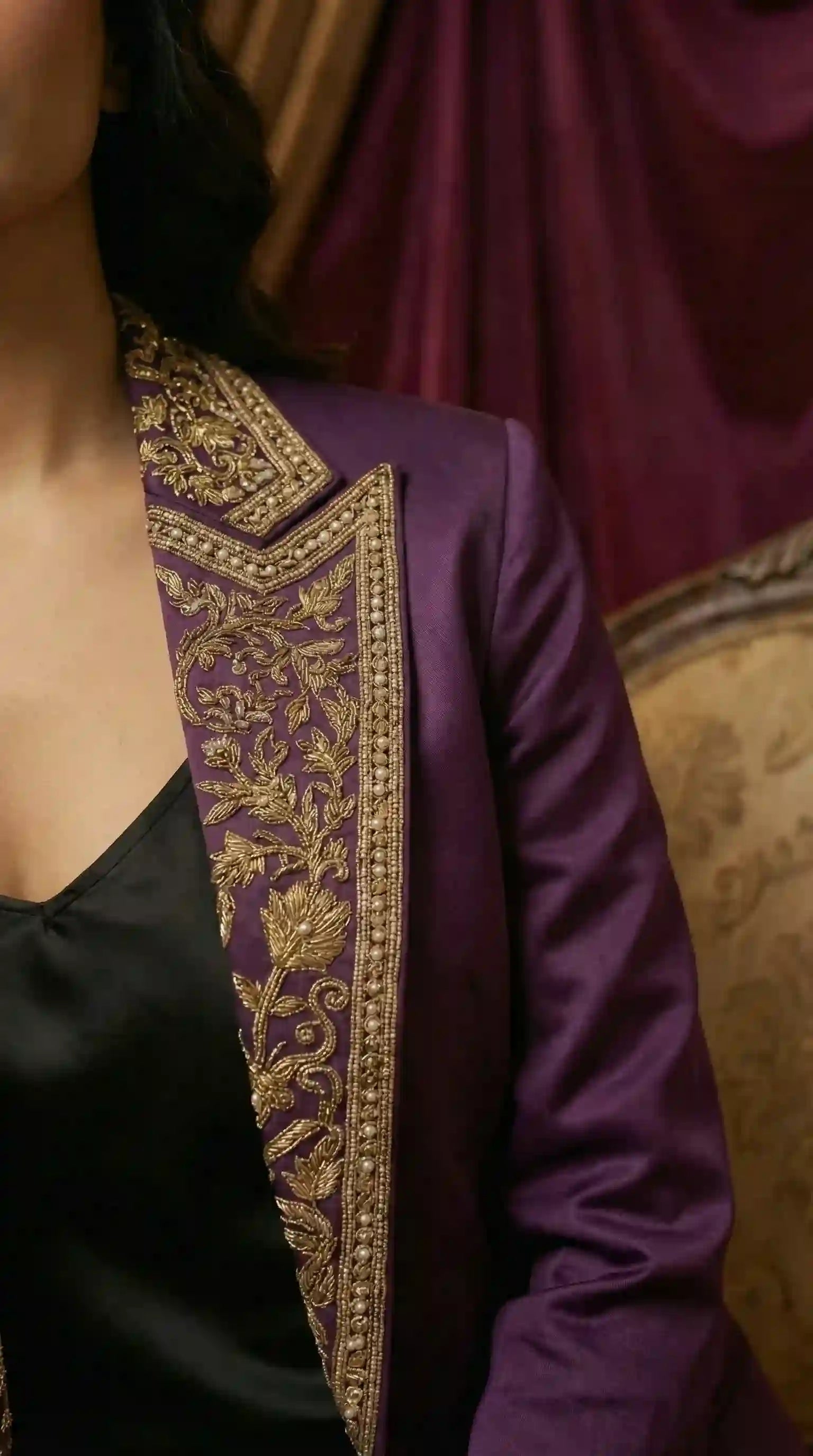 Purple Modal Silk Zardosi Work Blazer