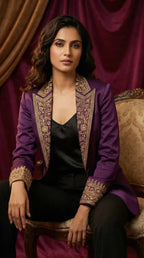 Purple Modal Silk Zardosi Work Blazer