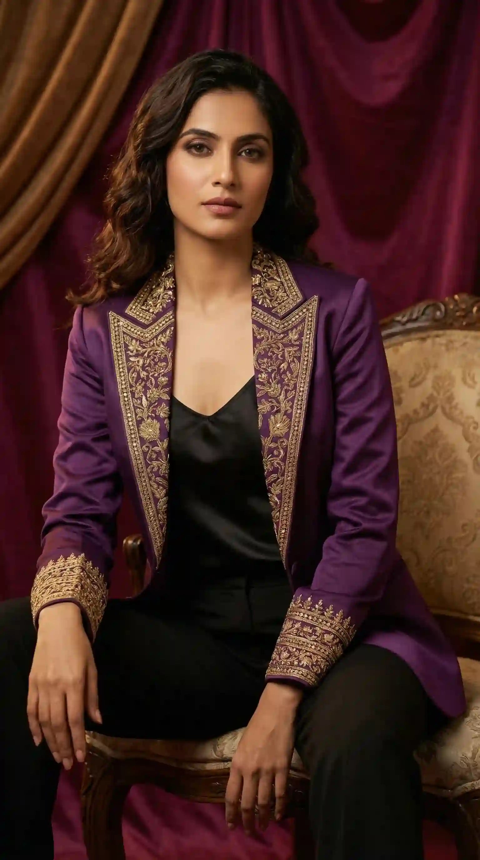 Purple Modal Silk Zardosi Work Blazer