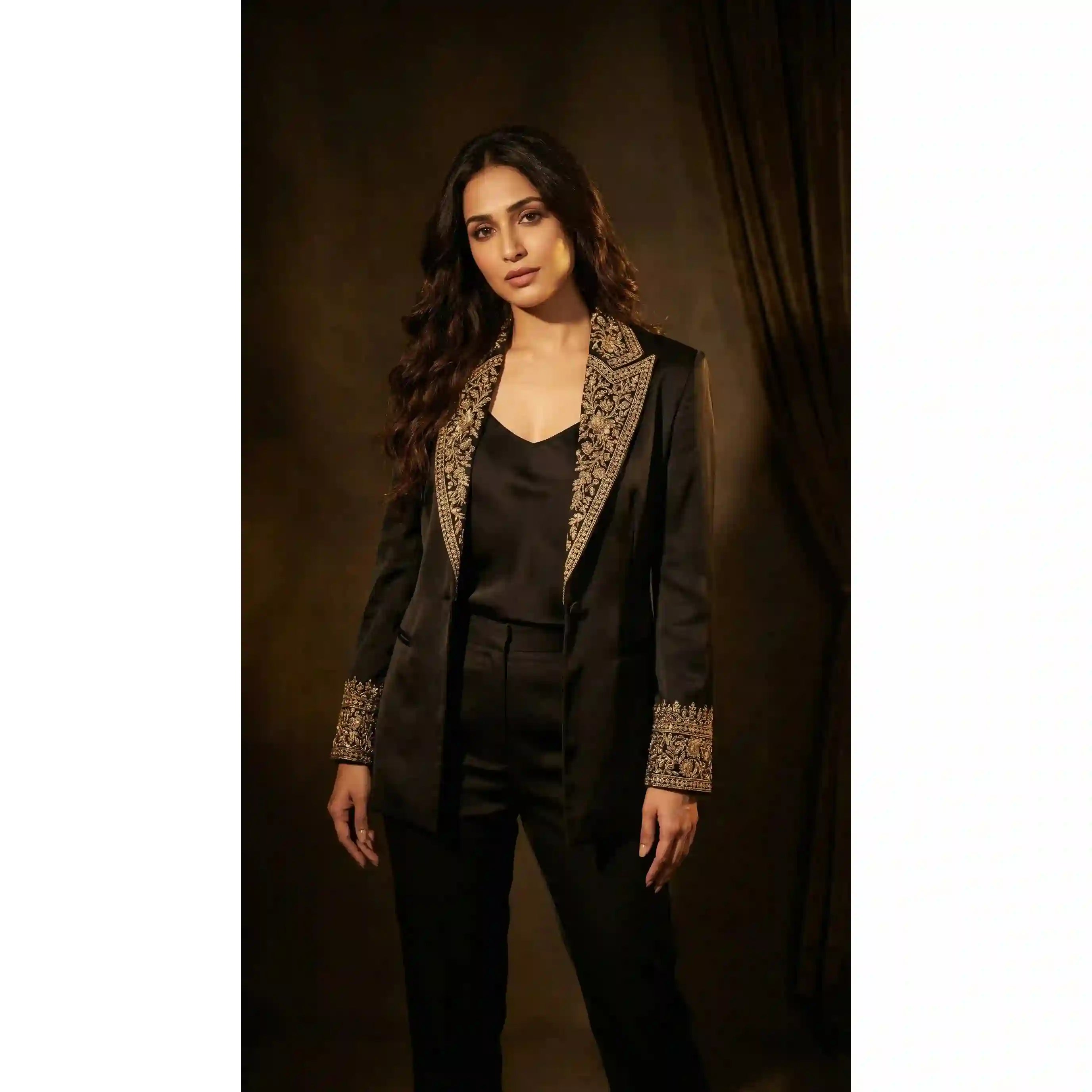 Black Modal Silk Zardosi Work Blazer