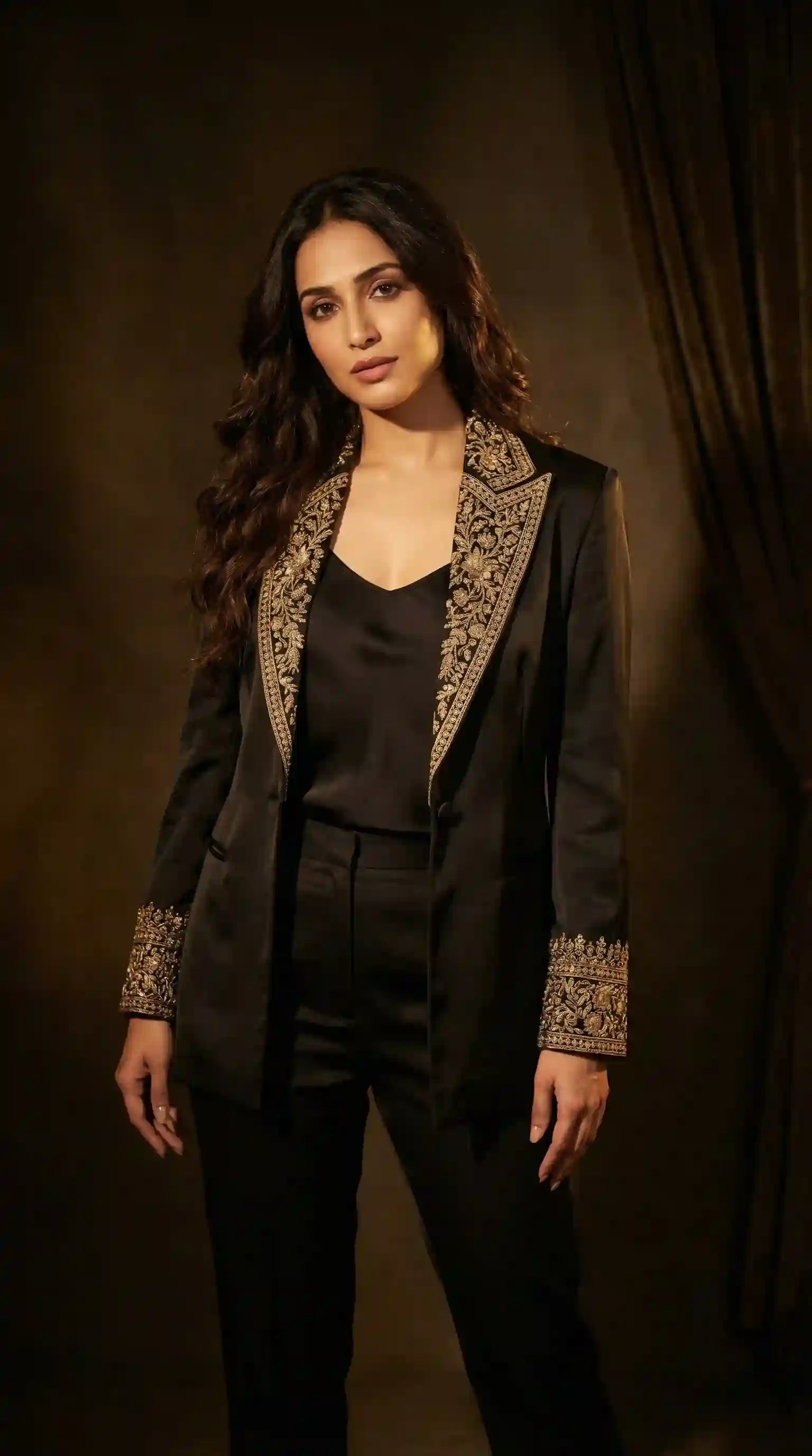 Black Modal Silk Zardosi Work Blazer