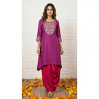 Purple Maheshwari Silk Zardosi Work Set