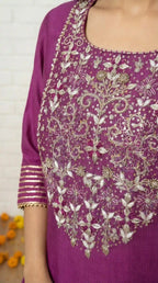 Purple Maheshwari Silk Zardosi Work Set