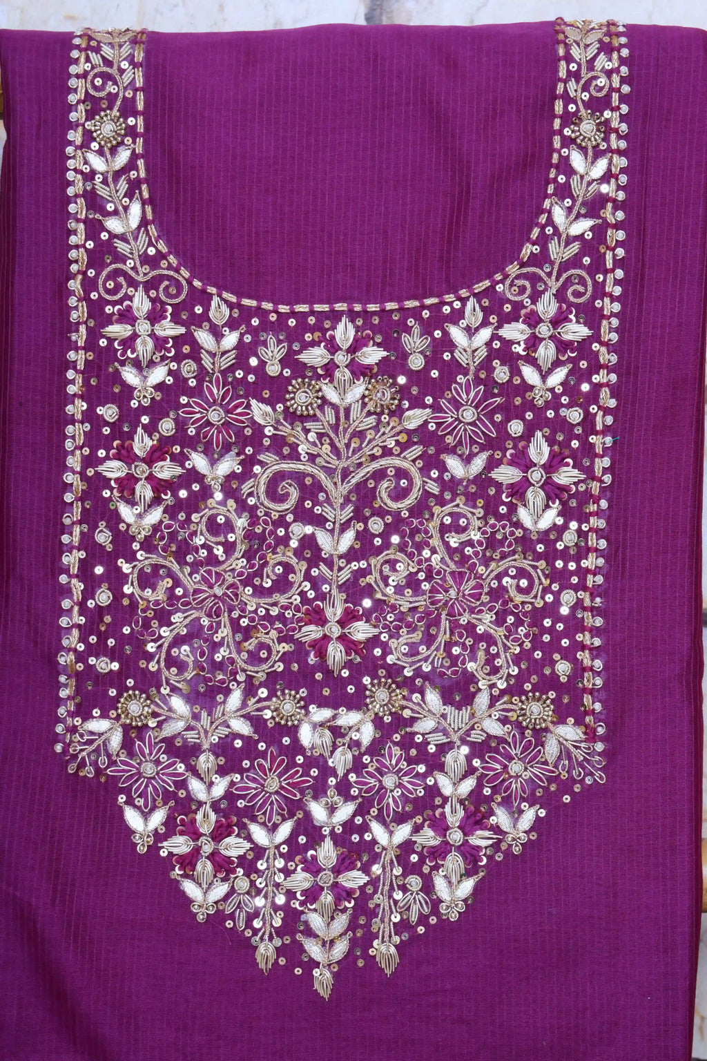 Purple Maheshwari Silk Zardosi Work Set