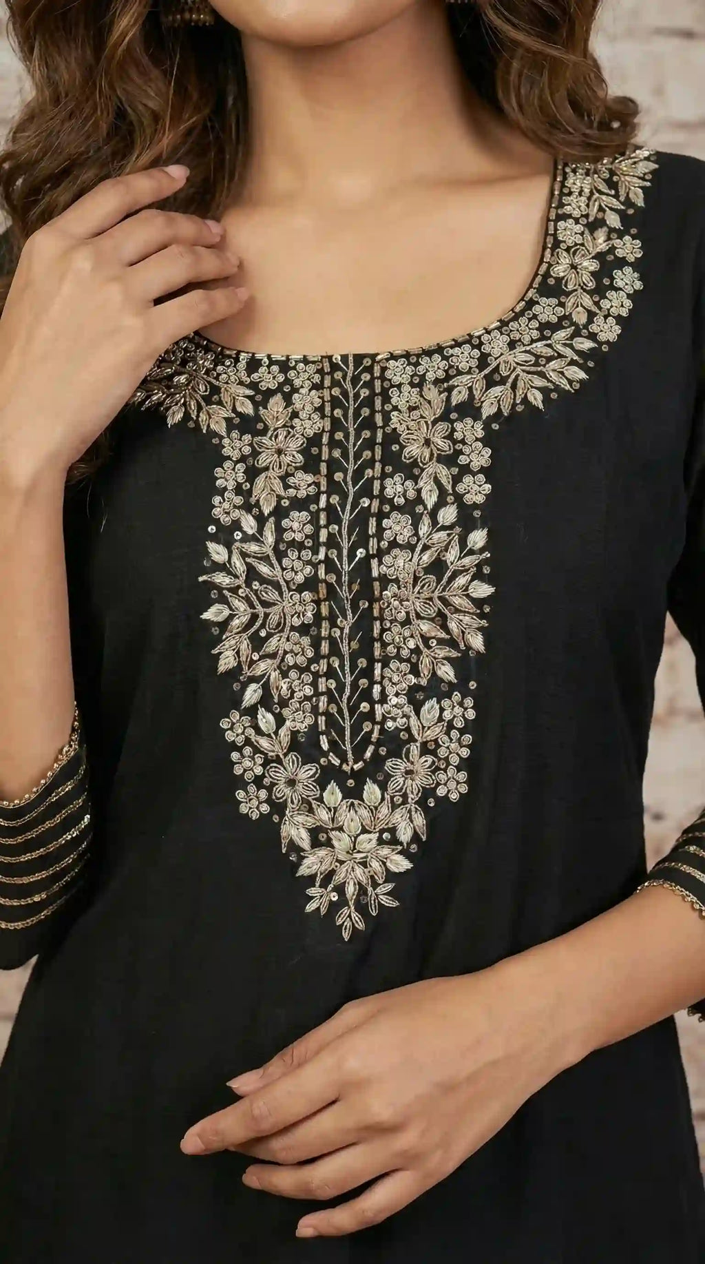 Black Maheshwari Silk Zardosi Work Set