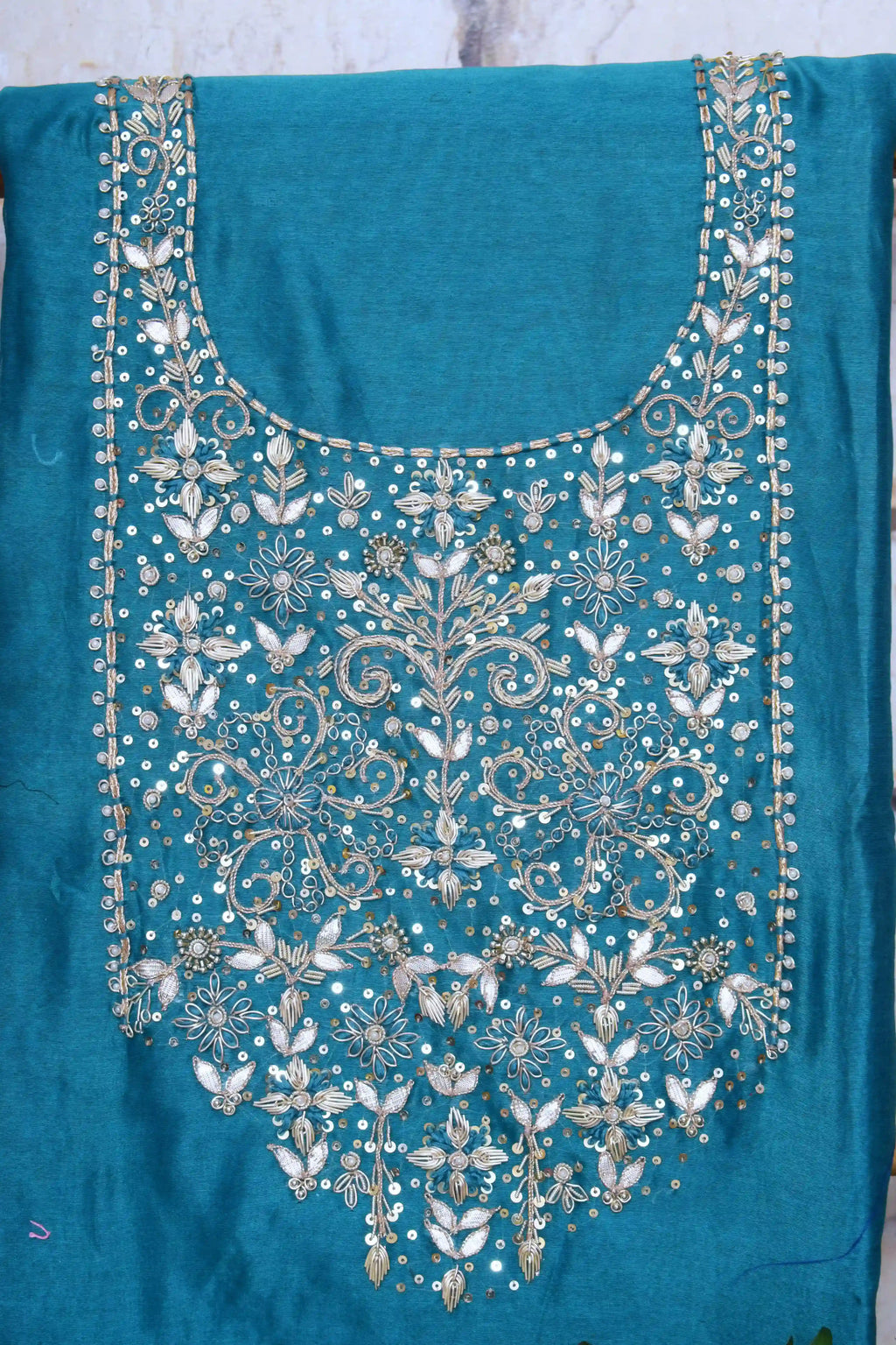 Firozi Maheshwari Silk Zardosi Work Set