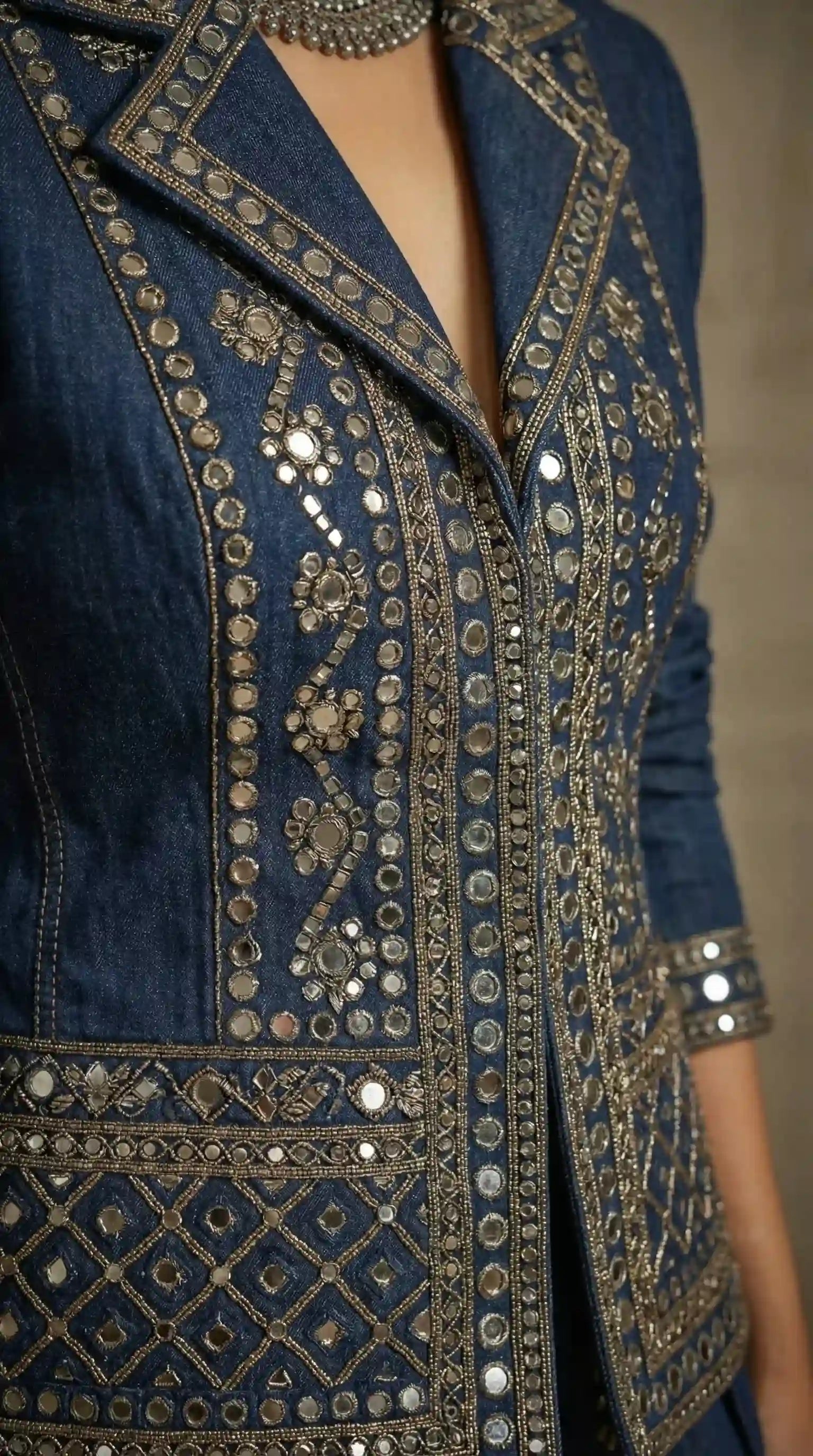 Blue Denim Jacket-Dhoti Set