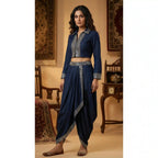 Blue Denim Crop top Dhoti Set
