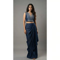 Blue Denim Crop top Draped Skirt Set