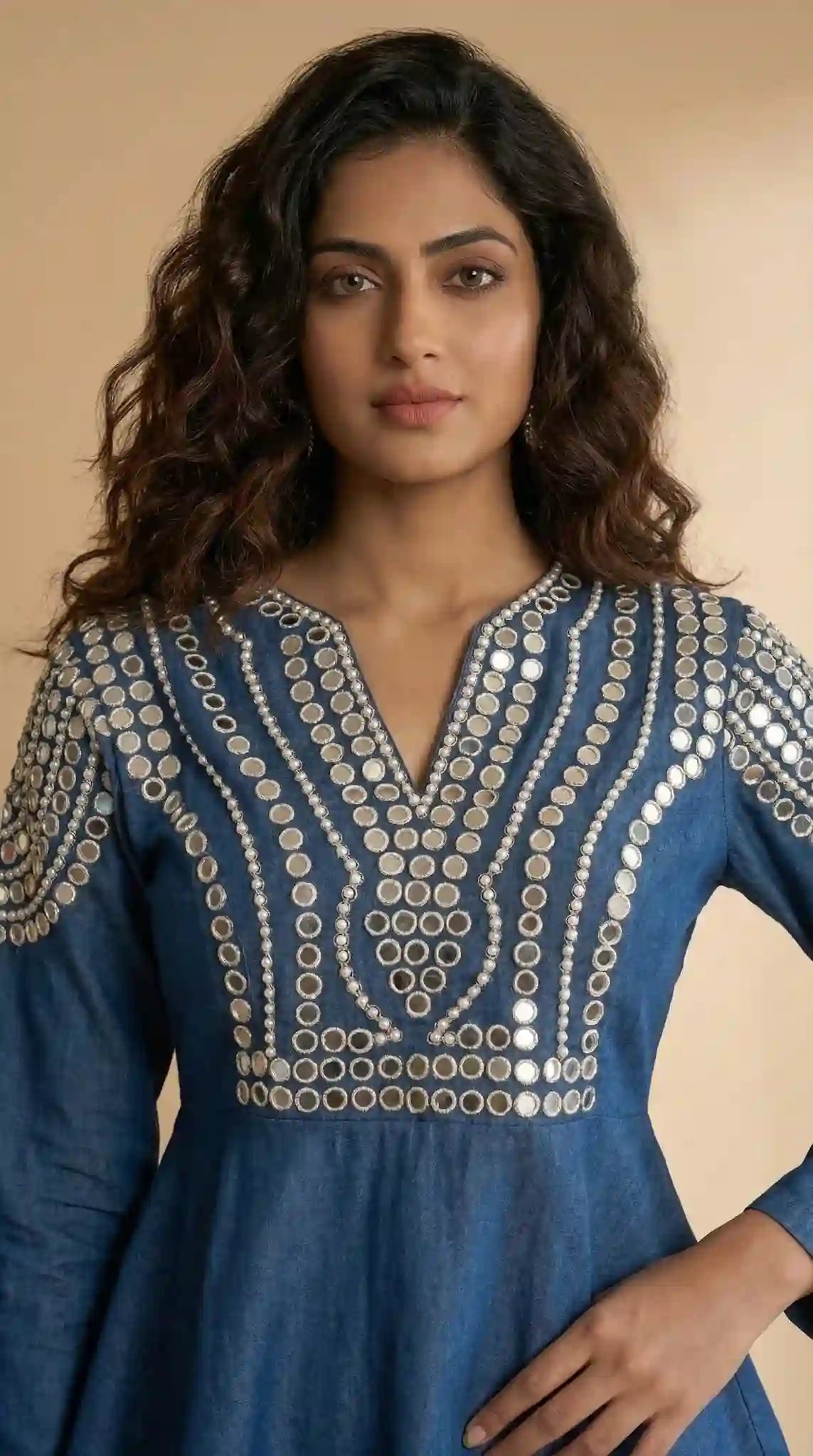 Blue Denim Peplum top Dhoti Set