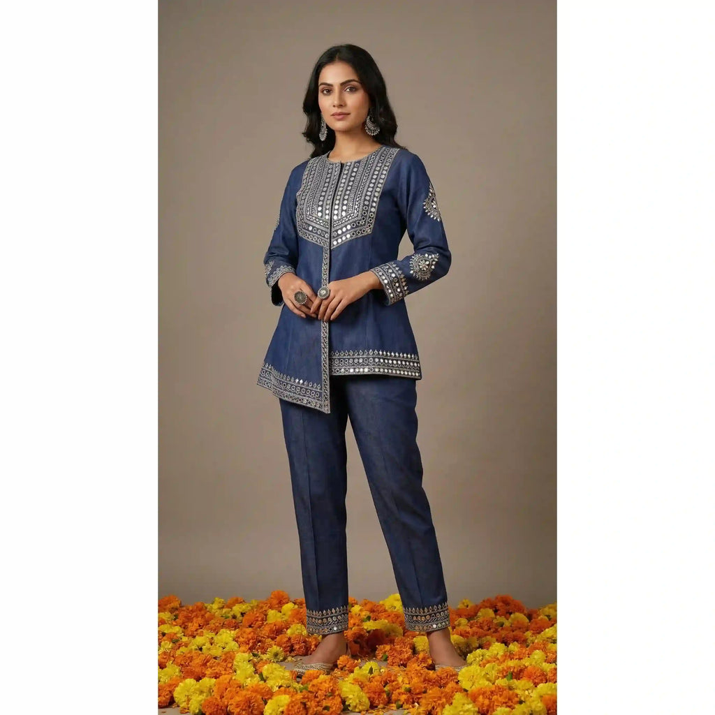 Blue Denim Top Pant Set