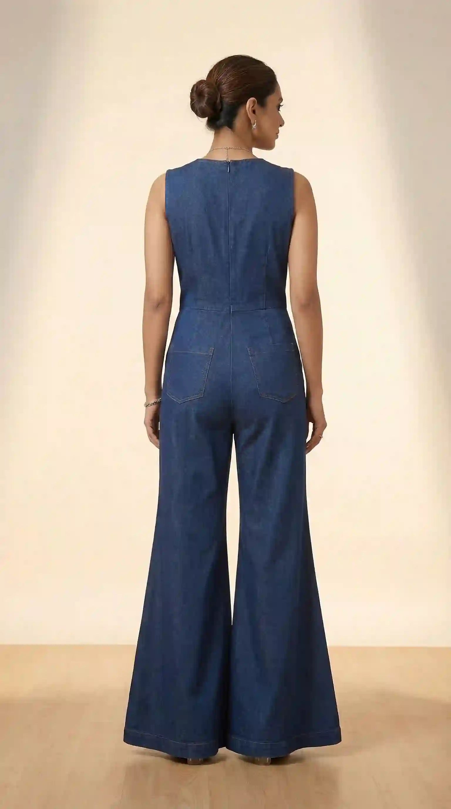 Blue Denim Jumpsuit with Mirror Work