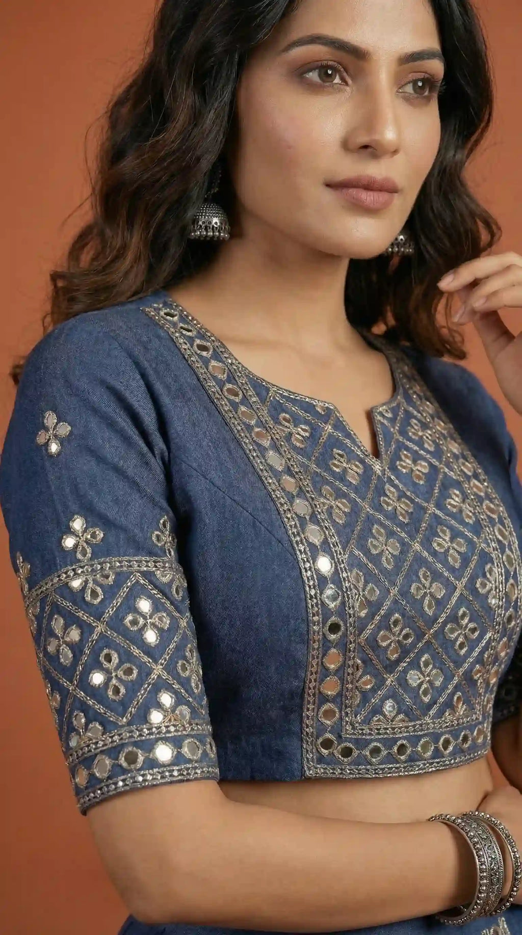 Blue Denim Crop top Dhoti Set
