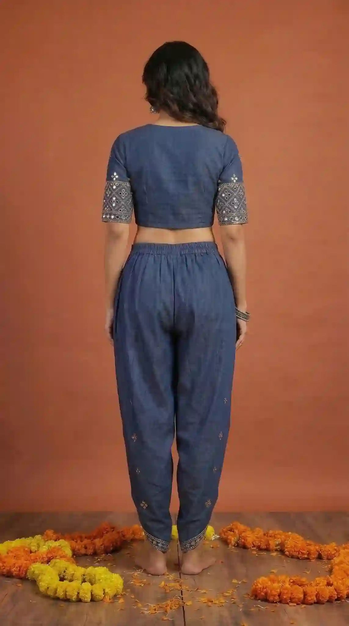 Blue Denim Crop top Dhoti Set