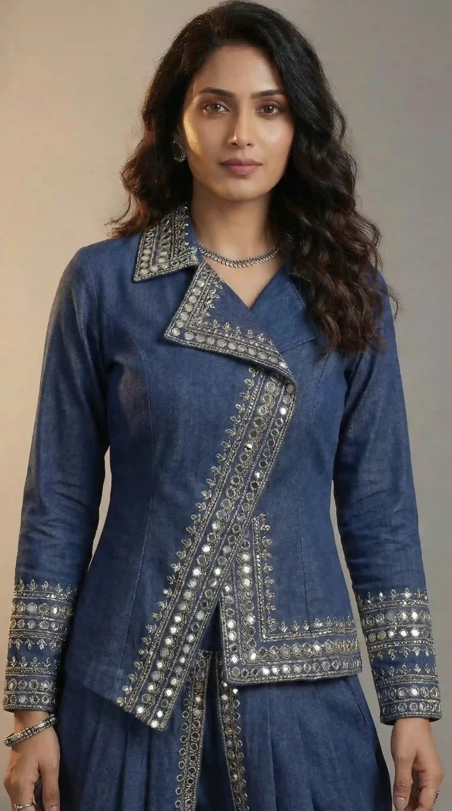 Blue Denim Top-Dhoti Set