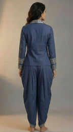 Blue Denim Top-Dhoti Set