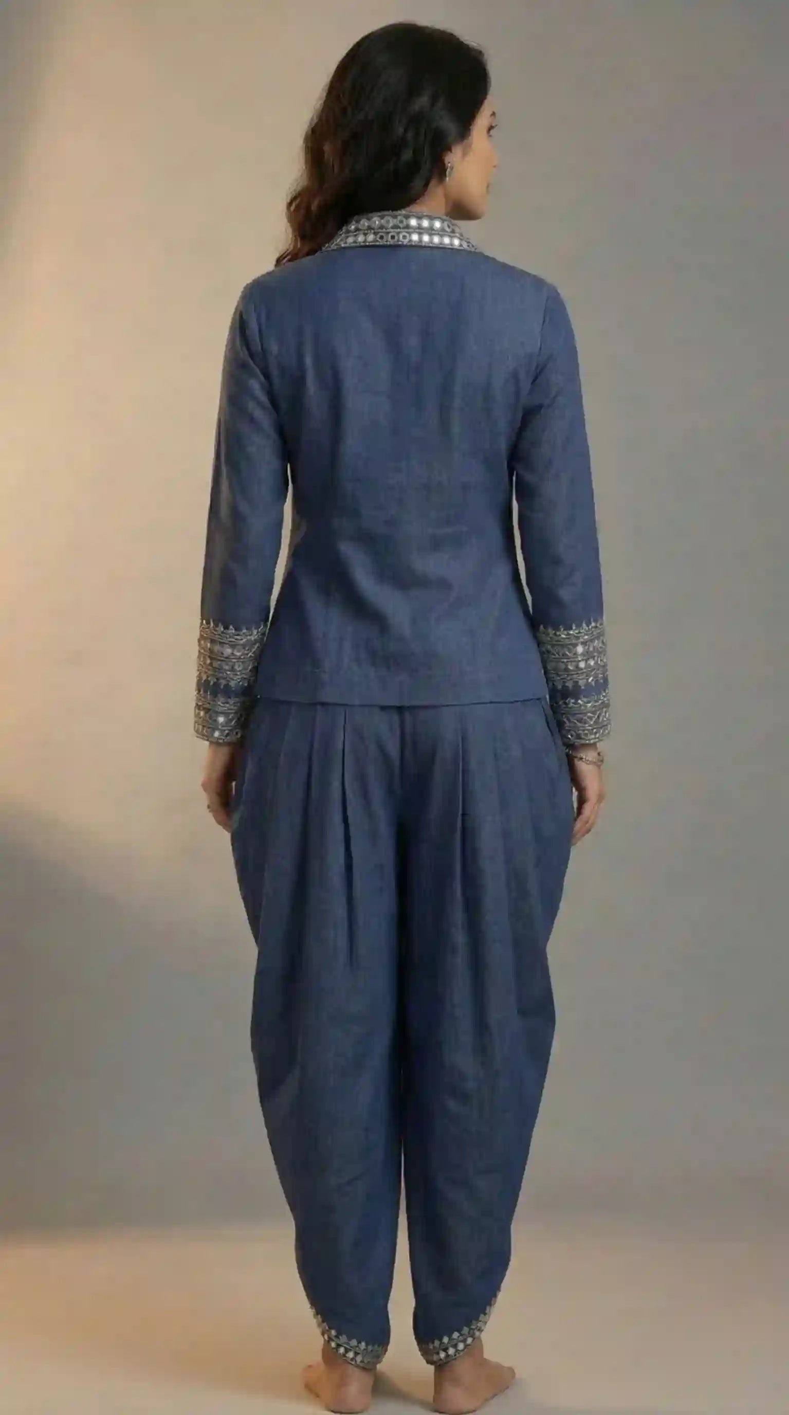 Blue Denim Top-Dhoti Set