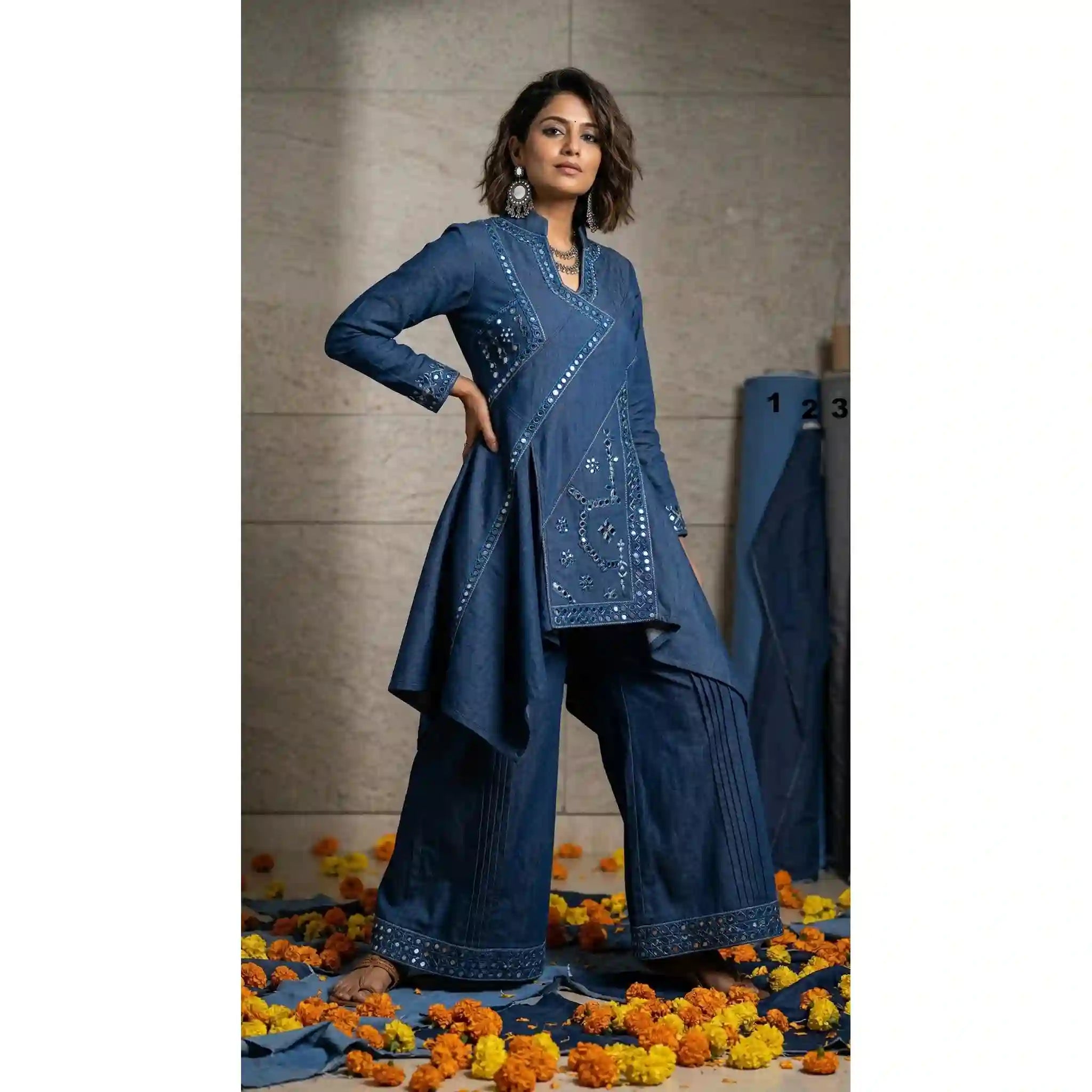 Blue Denim Tunic-Palazzo Set