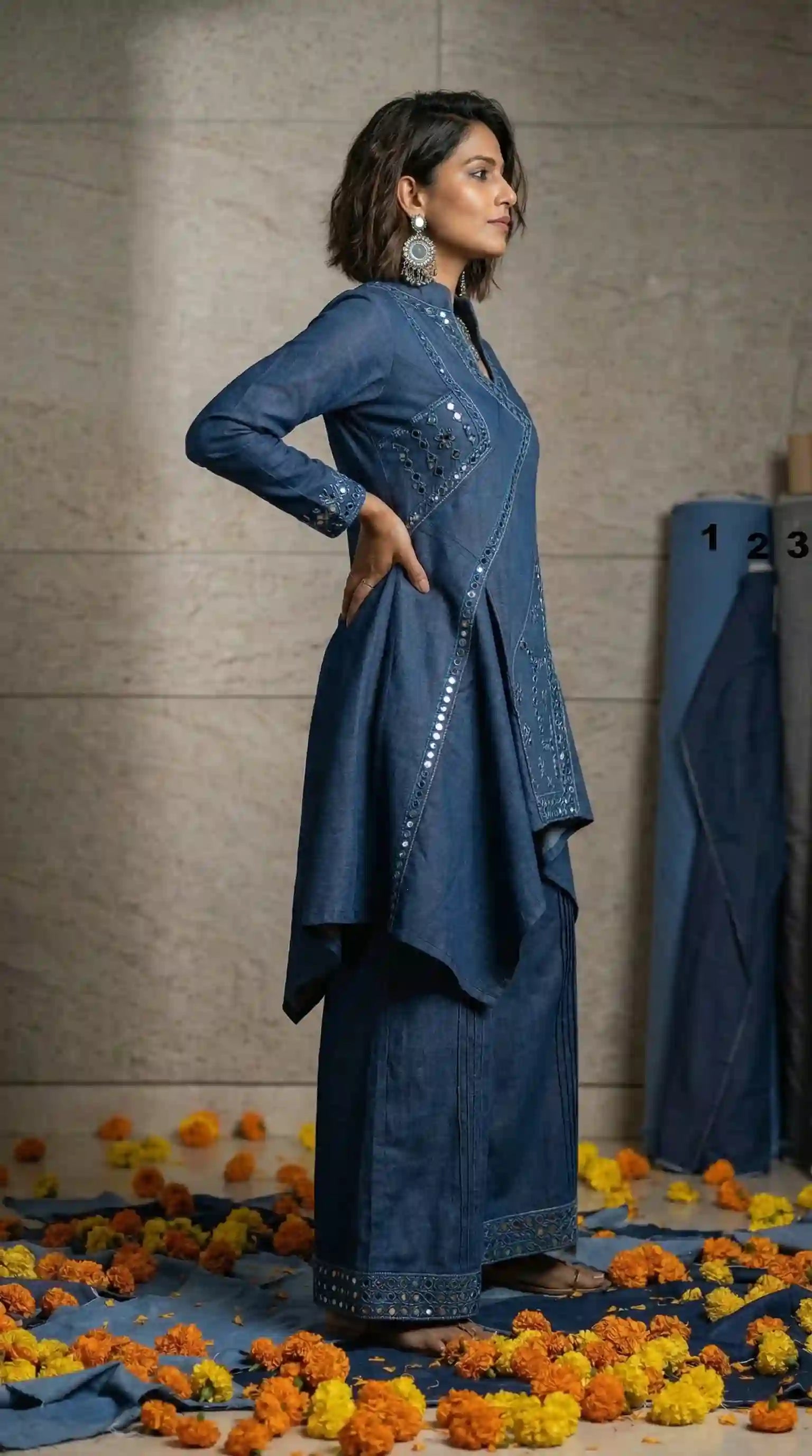 Blue Denim Tunic-Palazzo Set