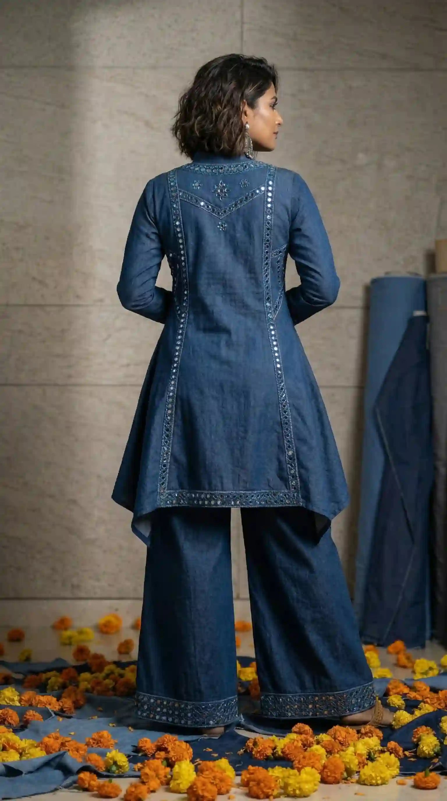 Blue Denim Tunic-Palazzo Set