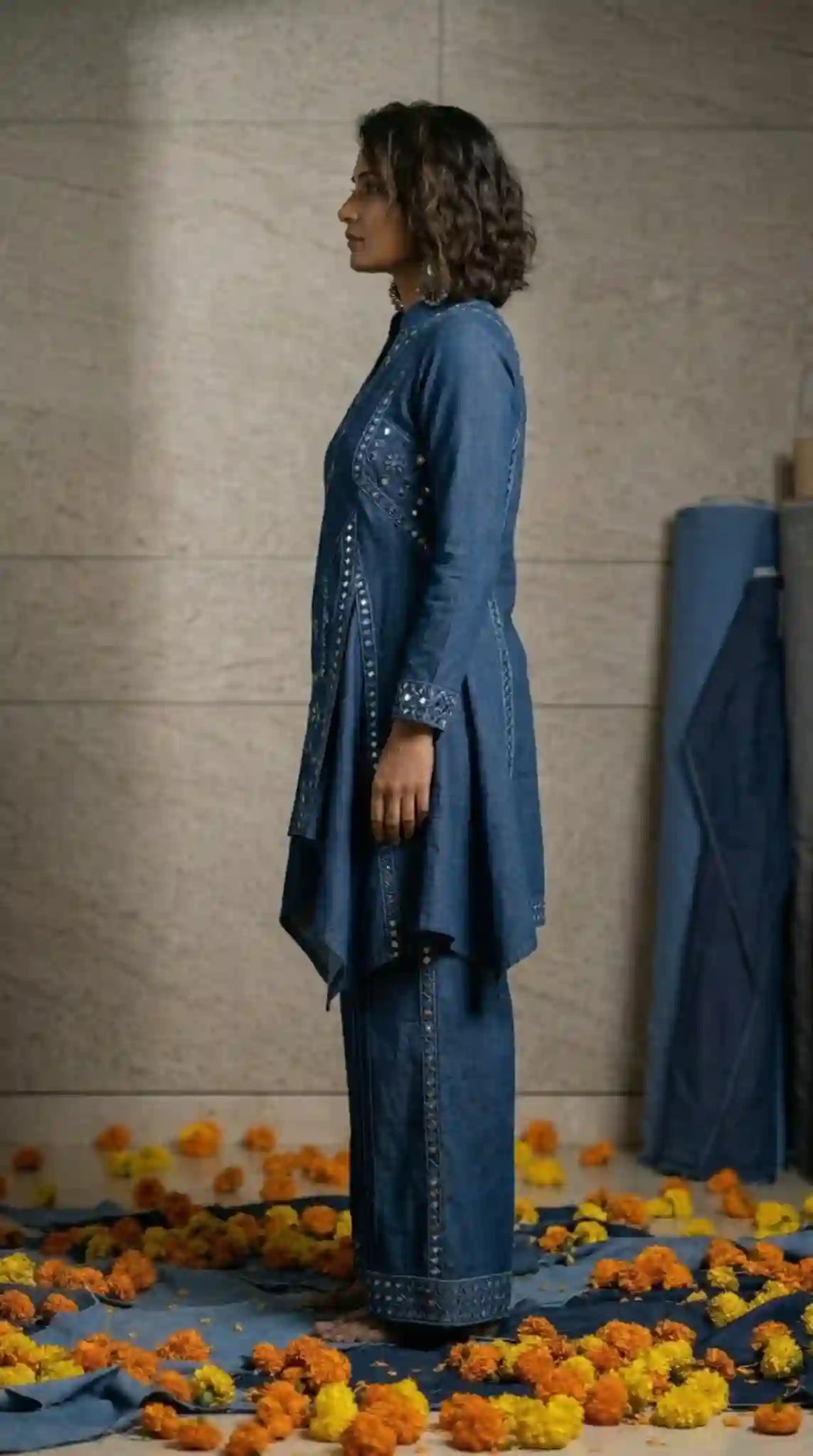 Blue Denim Tunic-Palazzo Set