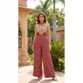 Rust Red Ajrakh Modal Silk Jumpsuit with Embroidery