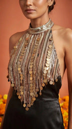 Black Modal Silk Jumpsuit with Embroidery