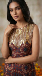 Madder Ajrakh Modal Silk Jumpsuit with Embroidery