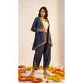 Blue Denim Jacket-Dhoti and Crop top Set