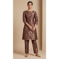 NAQSH plum Katan silk powerloom brocade kurta and pant set, front view; full photograph centered on a square white canvas